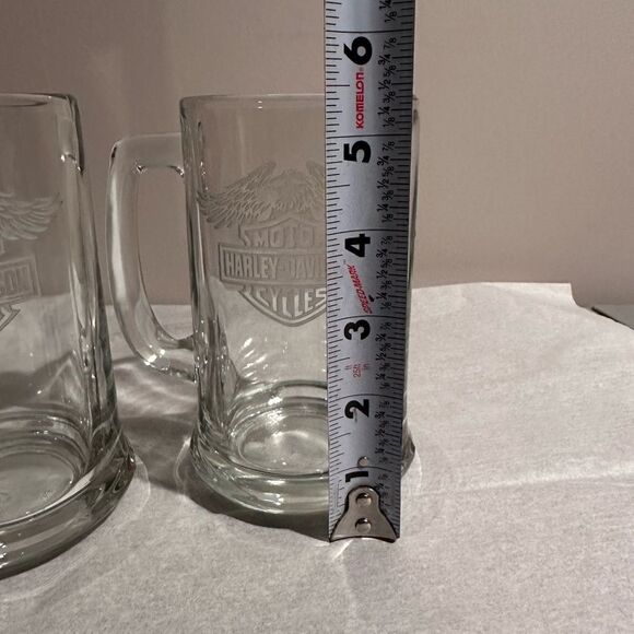 Harley Davidson Glass Beer Stein Drink Mugs Set of 2 - Picture 10 of 11